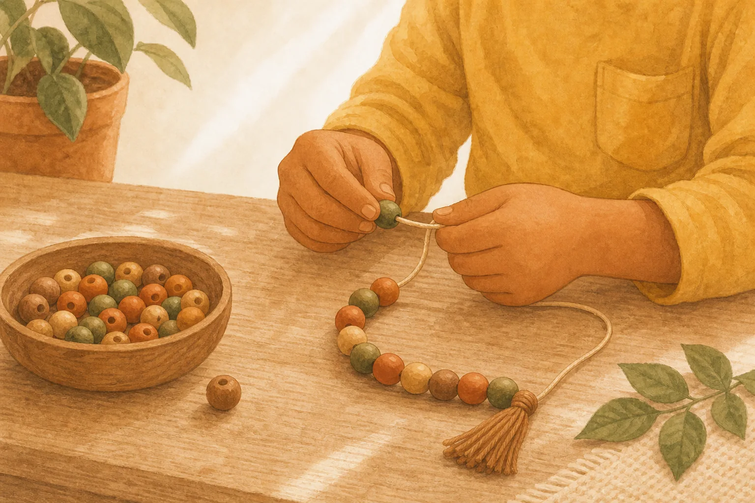 Juego de mantras para niños: un mala casero de cuentas
